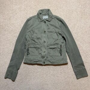 Marrakech Jacket Womens MED Green Utility Military Twill Moto Zip Anthropologie